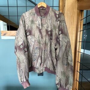 Vintage Genelli Patterned Silk Bomber Jacket XXL